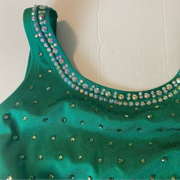 The Line up solo dance custom costume kelly green 2 piece maxi skirt leotard 10 - Picture 8 of 15